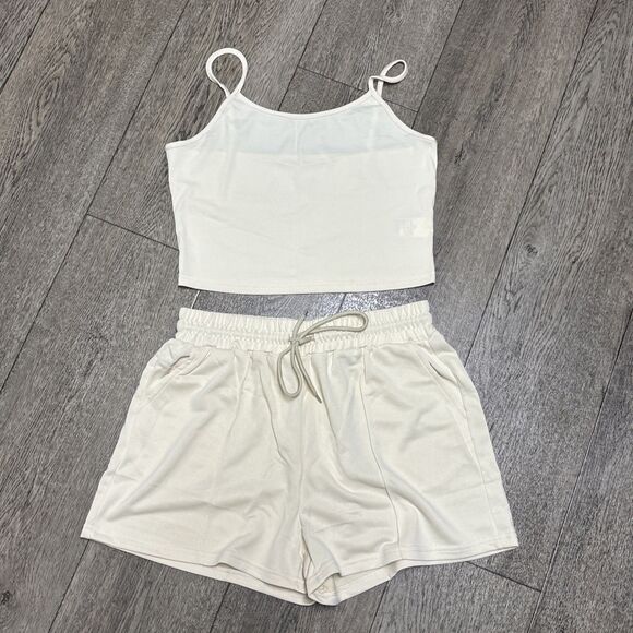 Women’s Ribbed Crop Cami Top & Drawstring Short Set (E105) - Picture 1 of 4